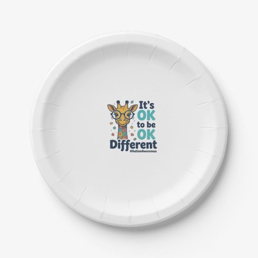 Autisme bewustzijn Giraffe Het is oké om anders te Papieren Bordje (Voorkant)
