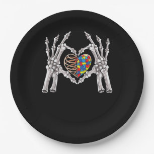 Autisme Bewustzijn Gothic schedel Hand Autisme Puz Papieren Bordje