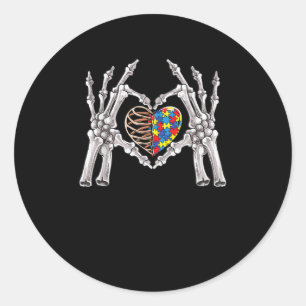 Autisme Bewustzijn Gothic schedel Hand Autisme Puz Ronde Sticker