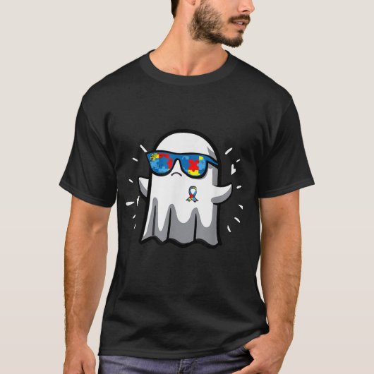 Autisme Bewustzijn Halloween Ghost Puzzel Autistis T-shirt (Voorkant)
