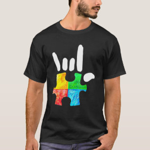 Autisme bewustzijn hand rock and roll puzzelstukke t-shirt