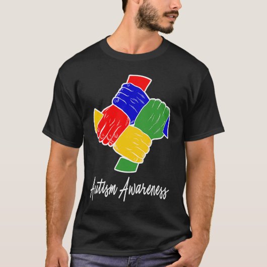 Autisme bewustzijn Handdruk als Puzzelstukken T-shirt (Voorkant)