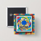 Autisme Bewustzijn Hart April maand Vierkante Button 5,1 Cm (Voorkant /achterkant)