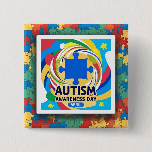 Autisme Bewustzijn Hart April maand Vierkante Button 5,1 Cm (Voorkant)
