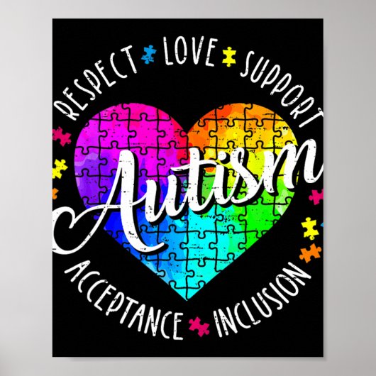 Autisme Bewustzijn Hart Respect Liefde Ondersteuni Poster (Voorkant)