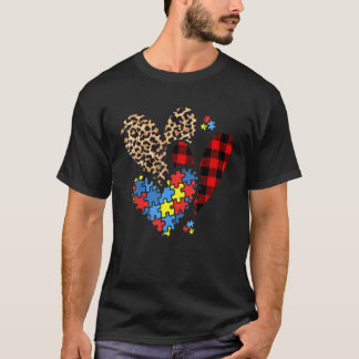 Autisme Bewustzijn Harten Luipaard Geruit Buffalo  T-shirt