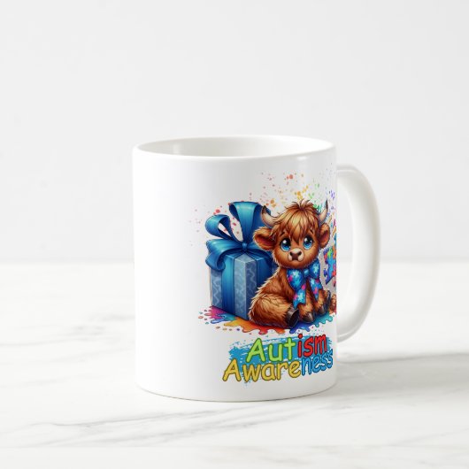 Autisme Bewustzijn Highland Koe Mok (Voorkant rechts)