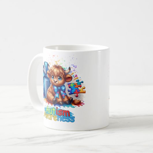 Autisme Bewustzijn Highland Koe Mok (Voorkant links)