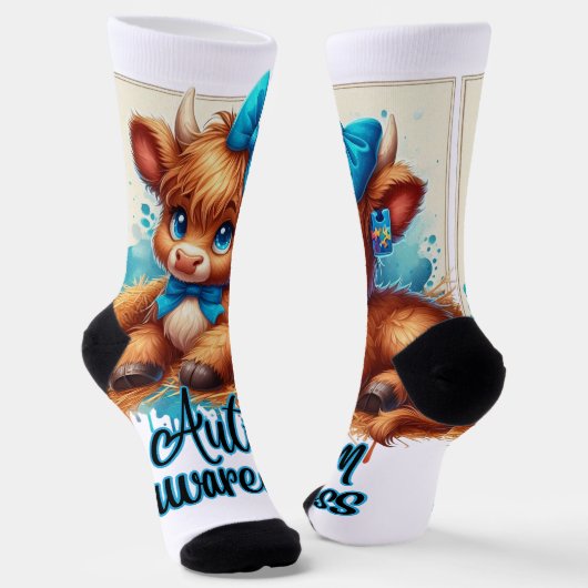 Autisme Bewustzijn Highland Koe Sokken (Gebogen)