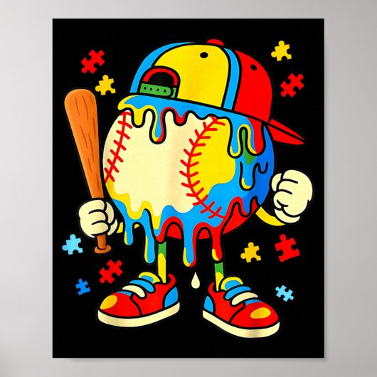 Autisme Bewustzijn Honkbal Ijs Drip Jongens Poster (Voorkant)