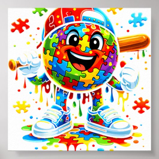 Autisme Bewustzijn Honkbal Ijs Druppel Poster (Voorkant)