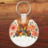 Autisme Bewustzijn Hoogland Koe Flora Sleutelhanger (Voorkant)