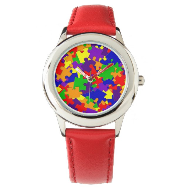 Autisme Bewustzijn horloge met Rainbow Puzzle Piec (Voorkant)