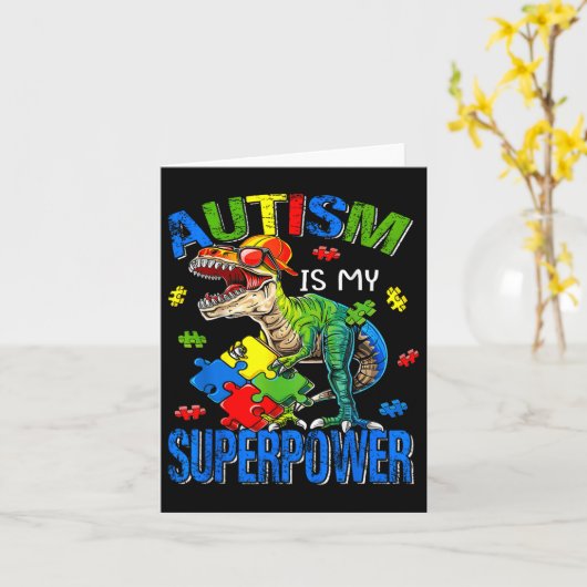 Autisme bewustzijn is mijn Superpower dinosaurus p Kaart (Gele Bloem)