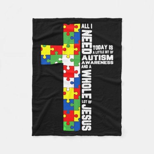 Autisme bewustzijn Jezus Kruis Puzzel Cool Christe Fleece Deken (Voorkant)