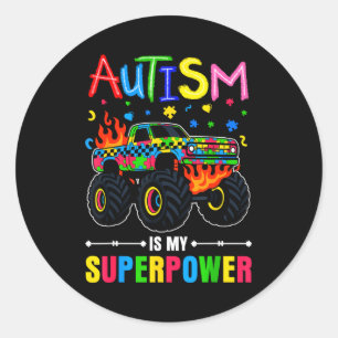 Autisme bewustzijn jongens monstertruck kinderen m ronde sticker