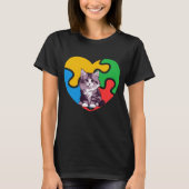 Autisme bewustzijn Kat Hart Valentijnsdag Puzzel T-shirt (Voorkant)