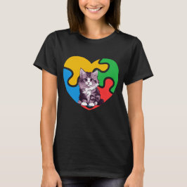 Autisme bewustzijn Kat Hart Valentijnsdag Puzzel T-shirt