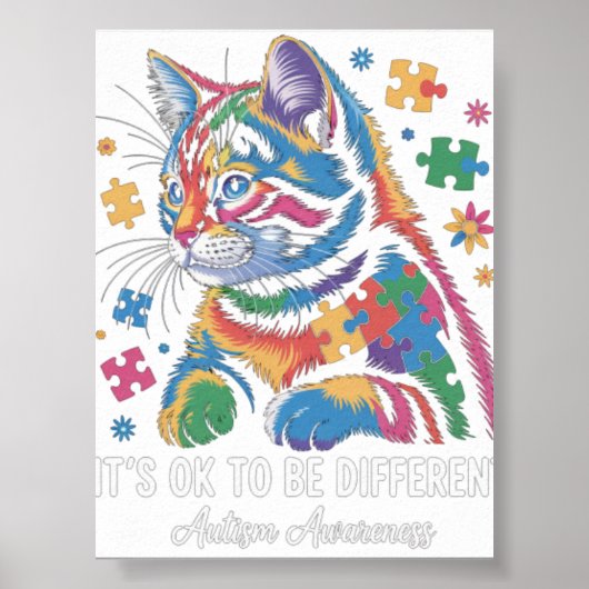 Autisme Bewustzijn Kat Het Is Ok Om Anders Te Zijn Poster (Voorkant)