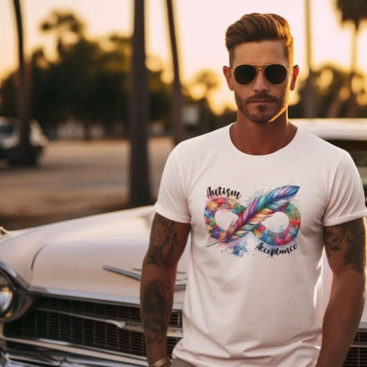 Autisme Bewustzijn Kleurrijke Feather Infinity Sym T-shirt