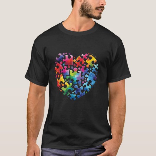 Autisme Bewustzijn Kleurrijke Puzzel Hart Liefde S T-shirt (Voorkant)