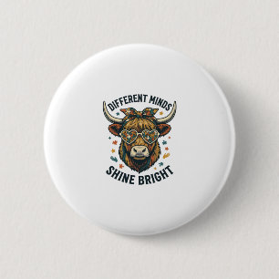 Autisme bewustzijn koe vintage gravure ondersteuni ronde button 5,7 cm