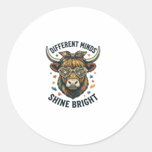 Autisme Bewustzijn Koe Vintage Gravure Ondersteuni Ronde Sticker