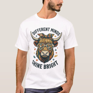 Autisme Bewustzijn Koe Vintage Gravure Ondersteuni T-shirt
