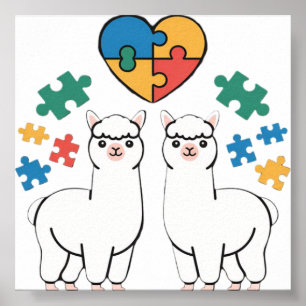 Autisme Bewustzijn Lama Puzzel Hartstukken Liefde Poster
