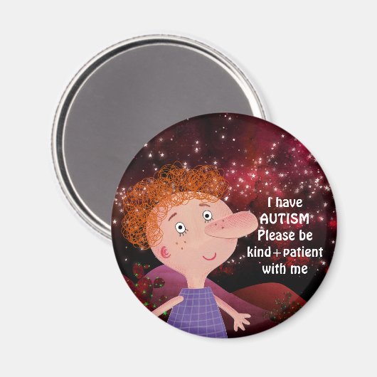 AUTISME BEWUSTZIJN LAPEL Red Hair Boy Bourgonde Magneet (Voorkant / Achterkant)