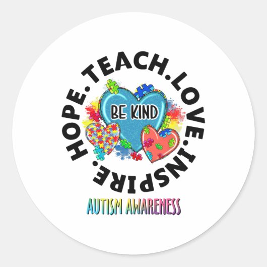 Autisme Bewustzijn Leraar Leer Hoop Liefde Inspire Ronde Sticker (Voorkant)