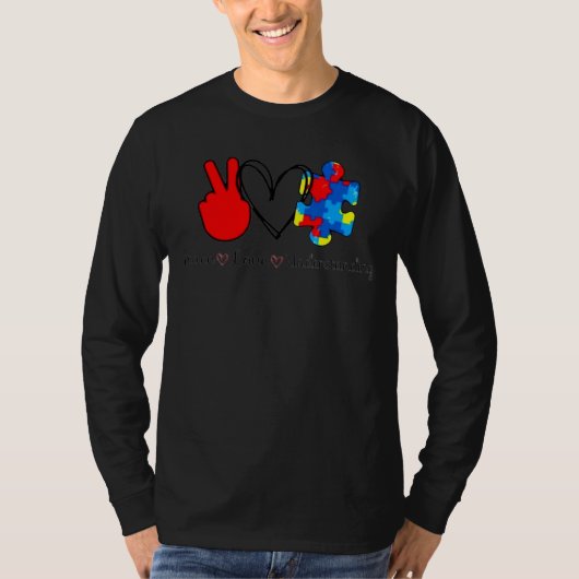 Autisme Bewustzijn Liefde Vrede en Begrip T-shirt (Voorkant)