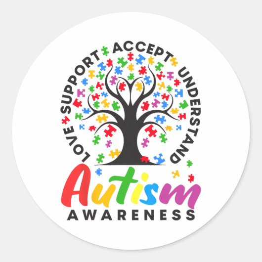 Autisme Bewustzijn Liefdesondersteuning Accepteren Ronde Sticker (Voorkant)