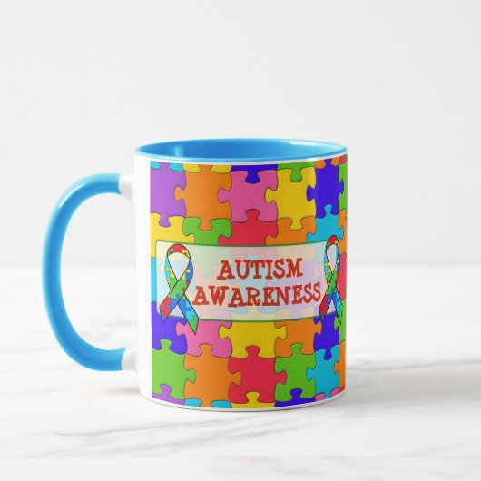 Autisme bewustzijn lint puzzelstukken mok (Links)