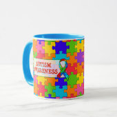 Autisme bewustzijn lint puzzelstukken mok (Voorkant links)