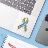 Autisme bewustzijn lint uitgestanste sticker decal (Laptop met iPhone)