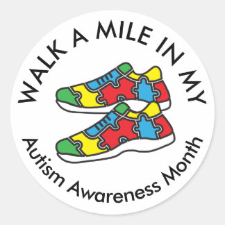 Autisme Bewustzijn Maand Loop Schoenen Ronde Sticker