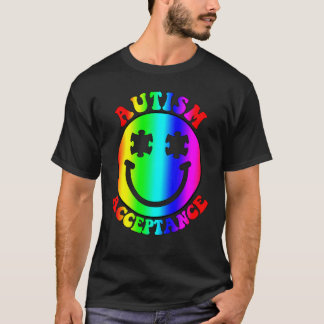 Autisme Bewustzijn Maand Regenboog Glimlach Gezich T-shirt