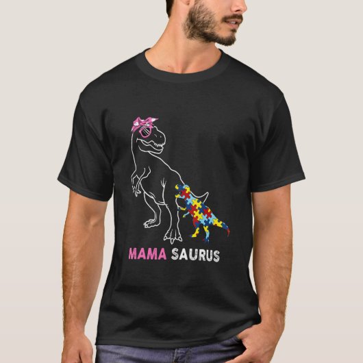 Autisme Bewustzijn Mama Saurus Dinosaurus Puzzel M T-shirt (Voorkant)