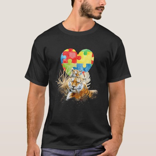 Autisme Bewustzijn Mama Tijger met Baby Puzzel Hor T-shirt (Voorkant)