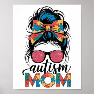 Autisme Bewustzijn Messy Bun Autisme Mama Coquette Poster