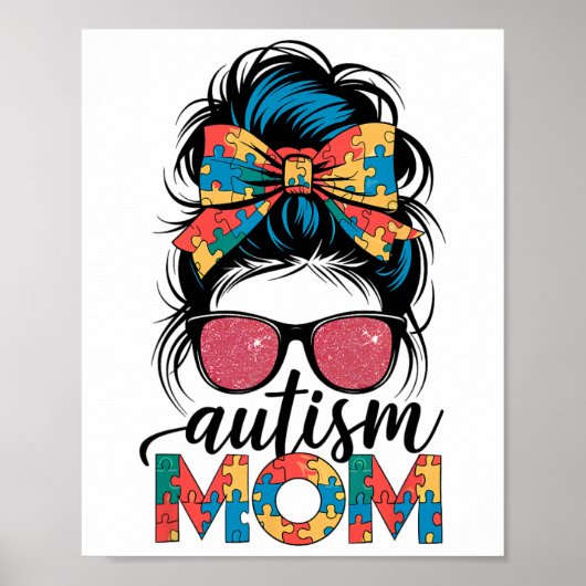 Autisme Bewustzijn Messy Bun Autisme Mama Coquette Poster (Voorkant)
