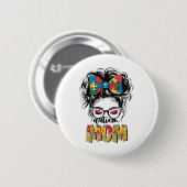 Autisme Bewustzijn Messy Bun Autisme Mama Coquette Ronde Button 5,7 Cm (Voorkant /achterkant)