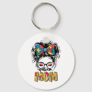 Autisme Bewustzijn Messy Bun Autisme Mama Coquette Sleutelhanger
