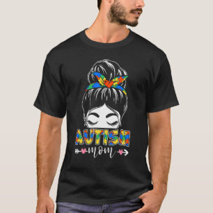 Autisme Bewustzijn Moeder Hartjes Rommelige Knot M T-shirt