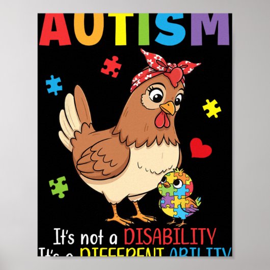 Autisme Bewustzijn Moeder Kip Verschillende Vaardi Poster (Voorkant)