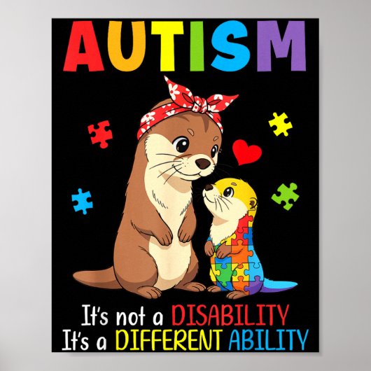 Autisme Bewustzijn Moeder Otter Ander Vermogen Pu Poster (Voorkant)