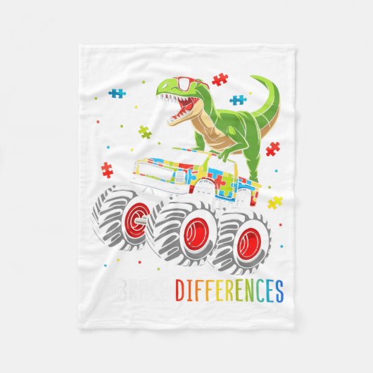 Autisme bewustzijn Omarm Verschillen Dinosaurus Fleece Deken (Voorkant)