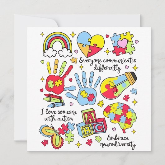 Autisme bewustzijn omarmen diversiteit neuro-inclu kaart (Voorkant)