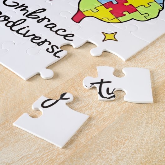 Autisme bewustzijn omarmen diversiteit neuro-inclu legpuzzel (Zijkant)